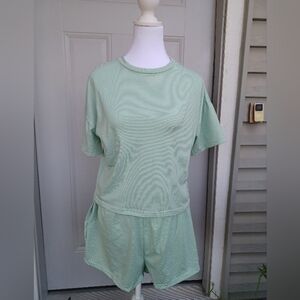 Softari Comfy Sexy Soft Green Striped Loungewear Set Large
